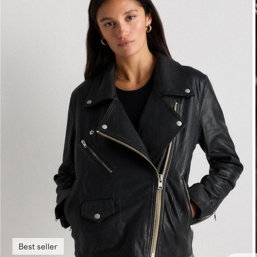 Black Oversized Leather Moto Jacket - Quince